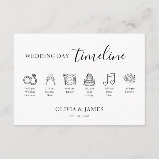 Minimalist Simple Wedding Timeline エンクロージャーカード (正面)