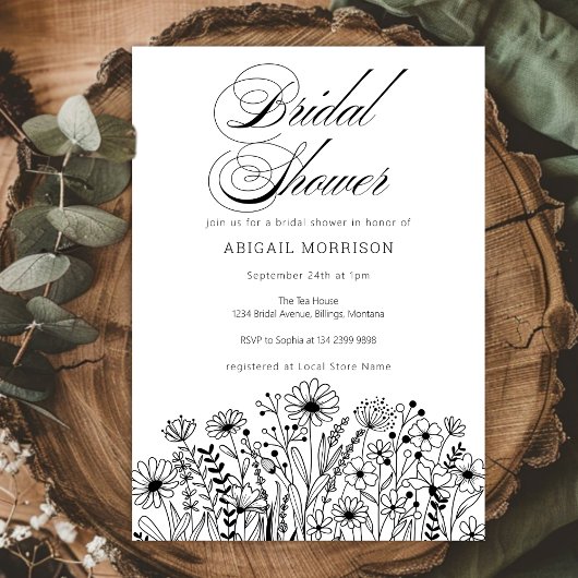 Minimalist Simple Wildflowers Bridal Shower 招待状