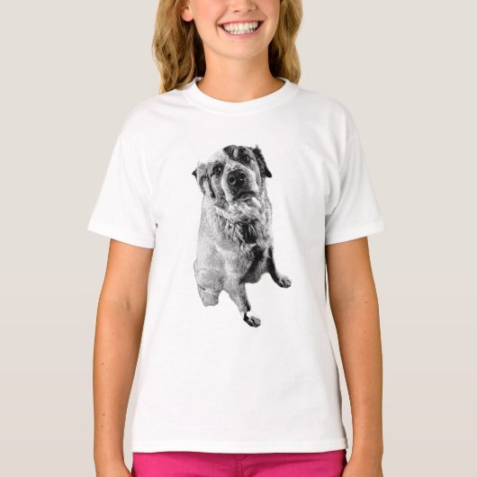 Minimalist Sitting Dog Art Tee Tシャツ (正面)
