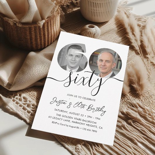 Minimalist Sixty Black White 60th Birthday Party 招待状