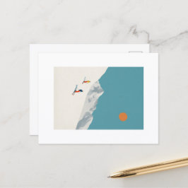 Minimalist Ski Art Print – Retro Alpine Skiers in  ポストカード