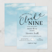 Minimalist Sky Blue Cloud Nine Bridal Shower Theme 招待状 (正面/裏面)