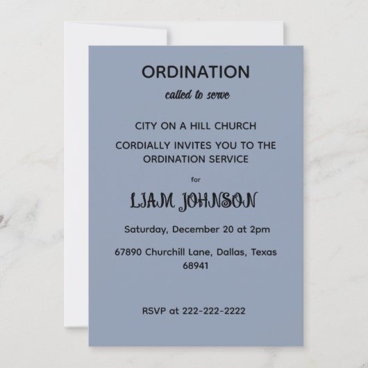 Minimalist Slate Blue Ordination Invitation 招待状 (正面)
