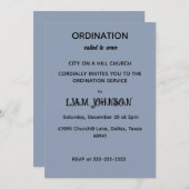 Minimalist Slate Blue Ordination Invitation 招待状 (正面/裏面)
