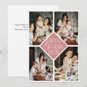 Minimalist Slate Pink Multi Photo Birthday Mom シーズンカード (正面/裏面)