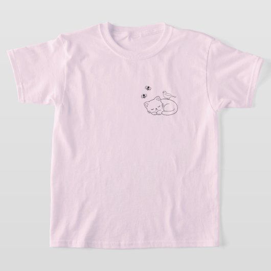 Minimalist Sleeping Cat Kid's Tシャツ (レイダウン)