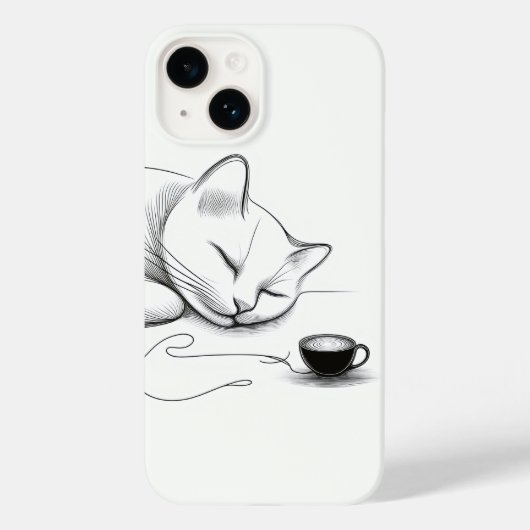 Minimalist Sleeping Cat Line Art & Heart Latte - C Case-Mate iPhoneケース (裏面)