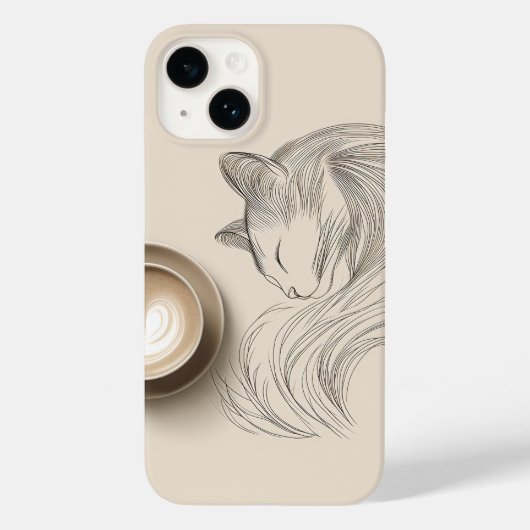 Minimalist Sleeping Cat Line Art & Heart Latte - C Case-Mate iPhoneケース (裏面)