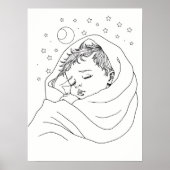 Minimalist Sleeping Child Line Art ポスター (正面)