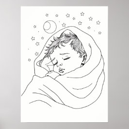 Minimalist Sleeping Child Line Art ポスター