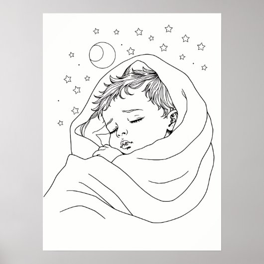 Minimalist Sleeping Child Line Art ポスター (正面)