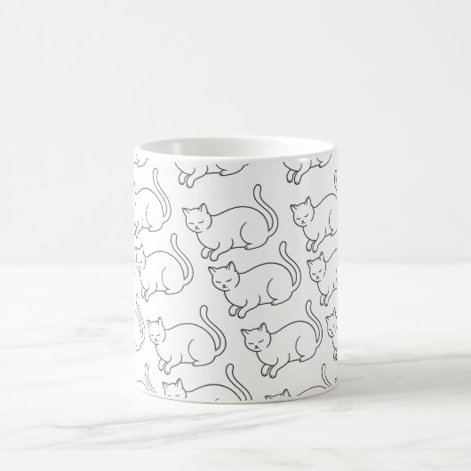 Minimalist Sleepy Cat Pattern Mug | Hand-Drawn Cer コーヒーマグカップ (中央)