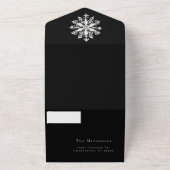 Minimalist Snowflake Wedding | Black オールインワン招待状 (外側)