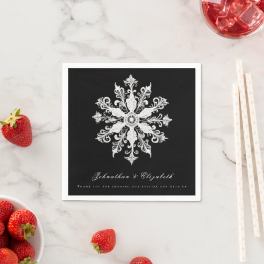 Minimalist Snowflake Wedding | Black スタンダードカクテルナプキン (インサイチュ)