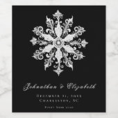 Minimalist Snowflake Wedding | Black ワインラベル (シングルラベル)