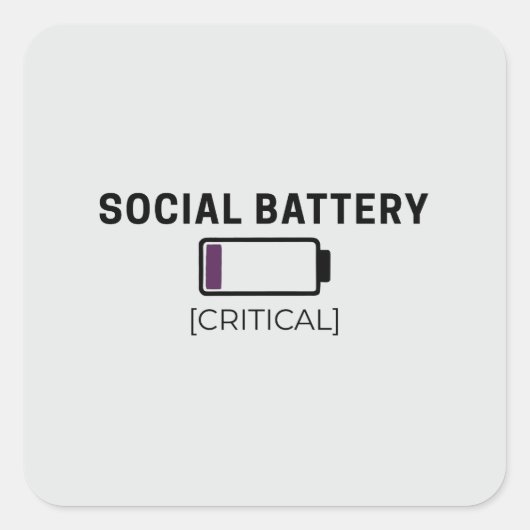 Minimalist Social Battery Low Sticker スクエアシール (正面)
