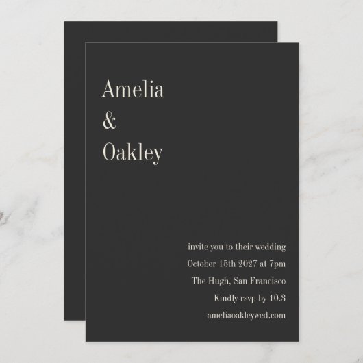 Minimalist Soft Black Elegant Modern Wedding 招待状 (正面/裏面)