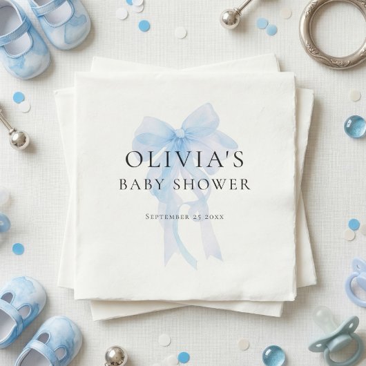 Minimalist Soft Blue Bow Baby Shower スタンダードカクテルナプキン