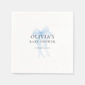 Minimalist Soft Blue Bow Baby Shower スタンダードカクテルナプキン (正面)