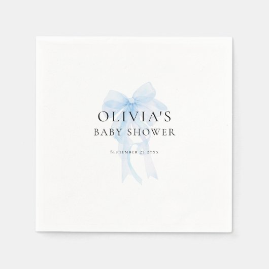 Minimalist Soft Blue Bow Baby Shower スタンダードカクテルナプキン (正面)