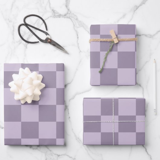Minimalist Soft Lavender Checkerboard Pattern  ラッピングペーパーシート (正面)