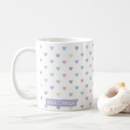 Minimalist Soft Pastel Heart Pattern Couple Name コーヒーマグカップ