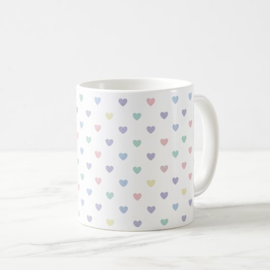 Minimalist Soft Pastel Heart Pattern Couple Name コーヒーマグカップ (正面右)