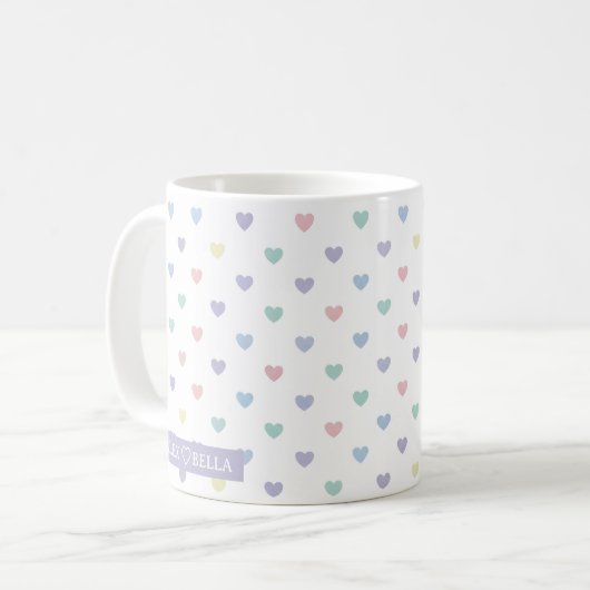 Minimalist Soft Pastel Heart Pattern Couple Name コーヒーマグカップ (正面左)