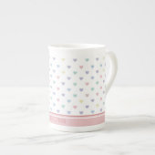 Minimalist Soft Pastel Heart Pattern Couple Name ボーンチャイナマグカップ (正面右)