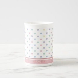 Minimalist Soft Pastel Heart Pattern Couple Name ボーンチャイナマグカップ