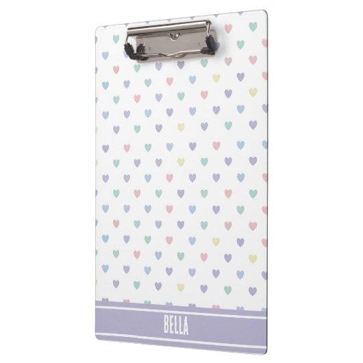 Minimalist Soft Pastel Heart Pattern Personalized クリップボード (左)