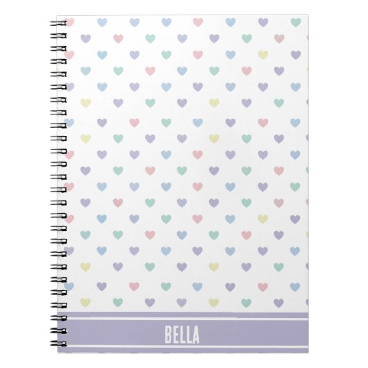 Minimalist Soft Pastel Heart Pattern Personalized ノートブック (正面)