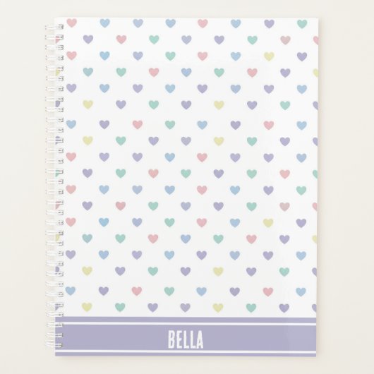 Minimalist Soft Pastel Heart Pattern Personalized プランナー手帳 (正面)