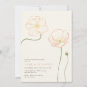 Minimalist Soft Peach Poppy Wildflower Baby Shower 招待状 (正面)