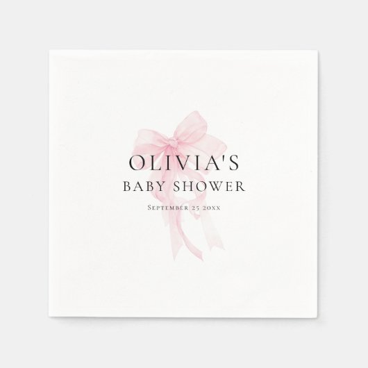 Minimalist Soft Pink Bow Baby Shower スタンダードカクテルナプキン (正面)