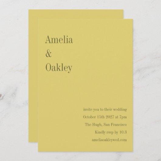 Minimalist Soft Yellow Elegant Chic Modern Wedding 招待状 (正面/裏面)