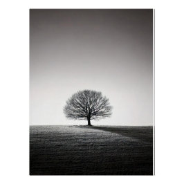 Minimalist Solitary Tree Landscape | Monochrome ポスター