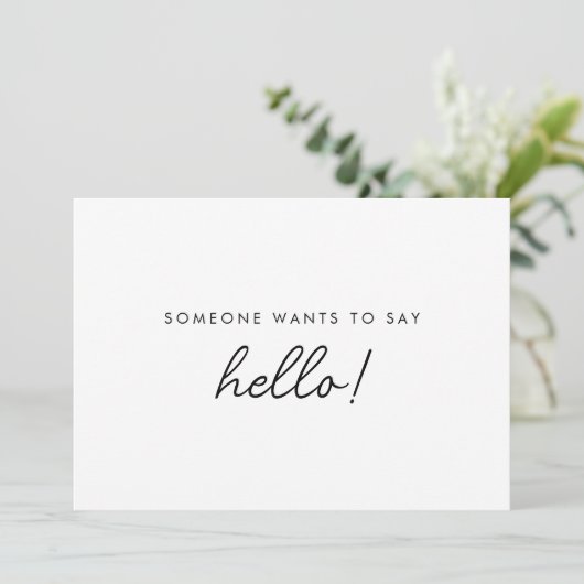 Minimalist "Someone Wants to Say Hello" Pregnancy 案内状 (スタンド正面)