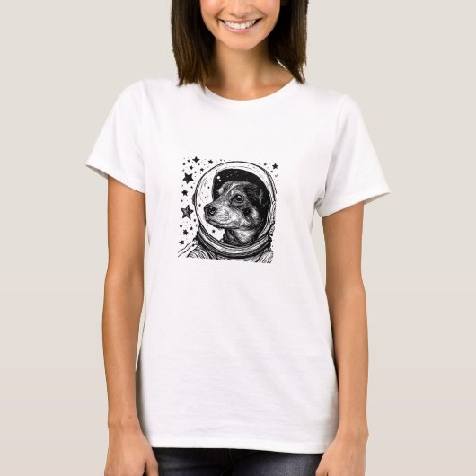  Minimalist Space Pup Draw Astronaut dog Tシャツ (正面)