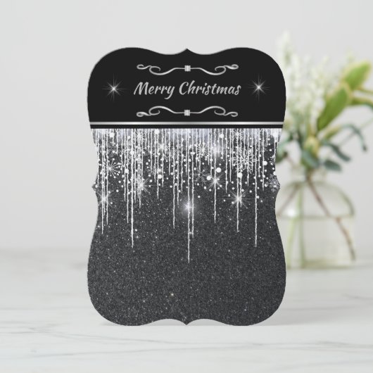 Minimalist Sparkly Black and Silver Christmas 招待状 (スタンド正面)