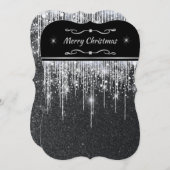 Minimalist Sparkly Black and Silver Christmas 招待状 (正面/裏面)