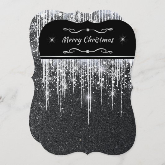 Minimalist Sparkly Black and Silver Christmas 招待状 (正面/裏面)