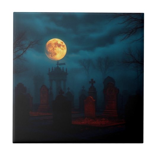 Minimalist Spider Web Halloween Ceramic Tile タイル (正面)