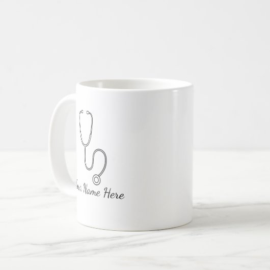 Minimalist Stethoscope Line Art Personalized Mug コーヒーマグカップ (正面左)