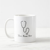 Minimalist Stethoscope Line Art Personalized Mug コーヒーマグカップ (左)
