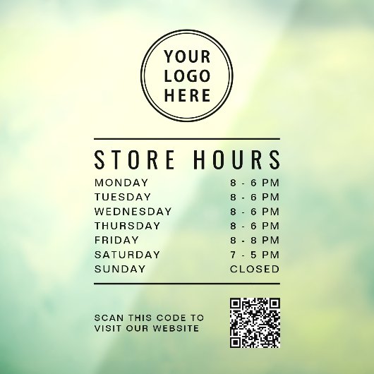 Minimalist Store Hours QR Code Business Logo ウィンドウサイン (シート3)