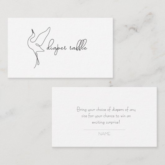 Minimalist Stork Neutral Baby Shower Diaper Raffle エンクロージャーカード (正面/裏面)