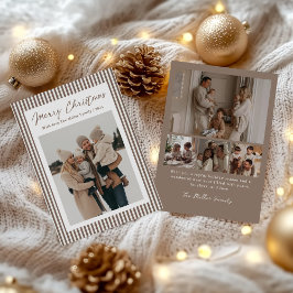 Minimalist Stripe Family Christmas Photo シーズンカード