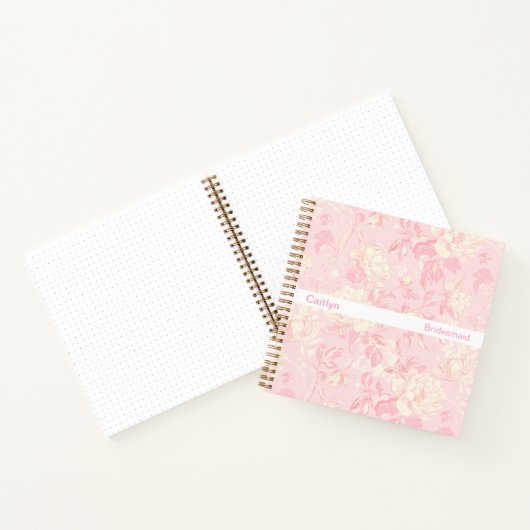 Minimalist Stripe Soft Peach Floral Square ノートブック (内部)