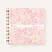 Minimalist Stripe Soft Peach Floral Square ノートブック (正面)